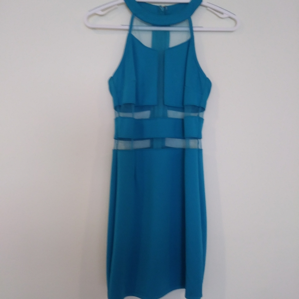Blue mesh cut out dress